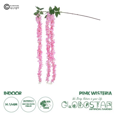 GloboStar® Artificial Garden PINK WISTERIA FLOWER BRANCH 21518 Τεχνητό Διακοσμητικό κλαδί Βιστέρια Ροζ Φ45 x Υ164cm